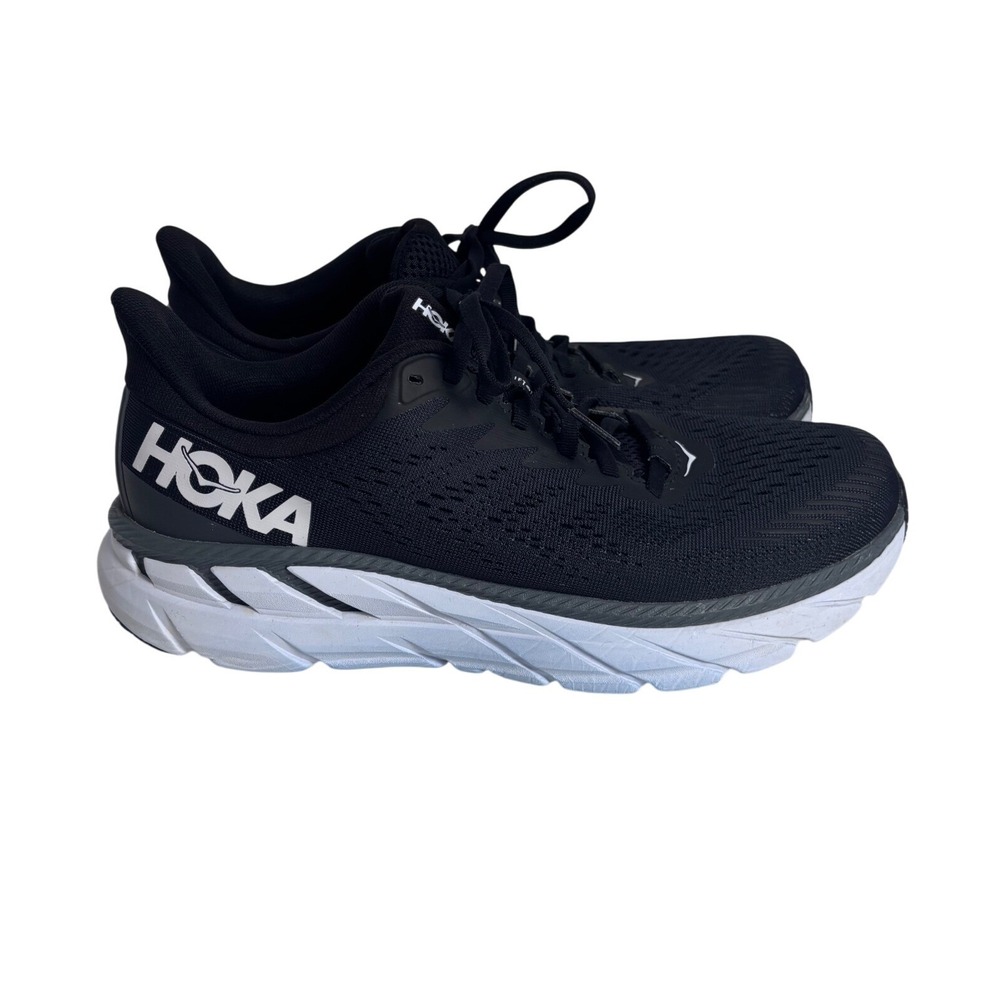 Hoka One One Clifton 7 Black White Running Shoes Womens 9.5 1110509 BWHT